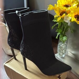 Steve Madden knit and rhinestone booties.